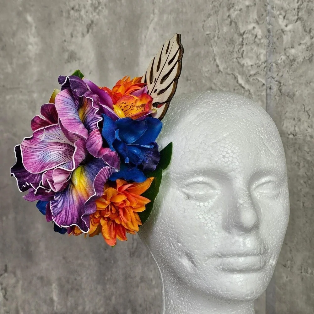 Handmade Tropical Floral Hair Clip Fascinator‎ Orchid Lily Tiki Burlesque